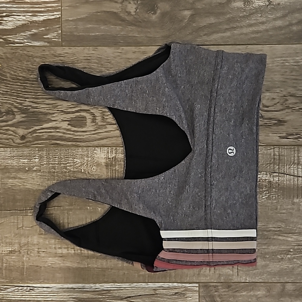 EUC Lululemon Bra stripes gray pink purple size 2